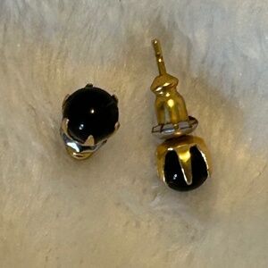 Krementz 14k Yellow Gold Stud Earrings Onyx Ball Bead